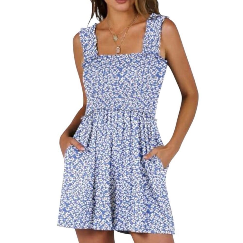Caracilia Romper Shorts Pockets Sz Medium 97% Polyester 3% Elastane Blue Floral